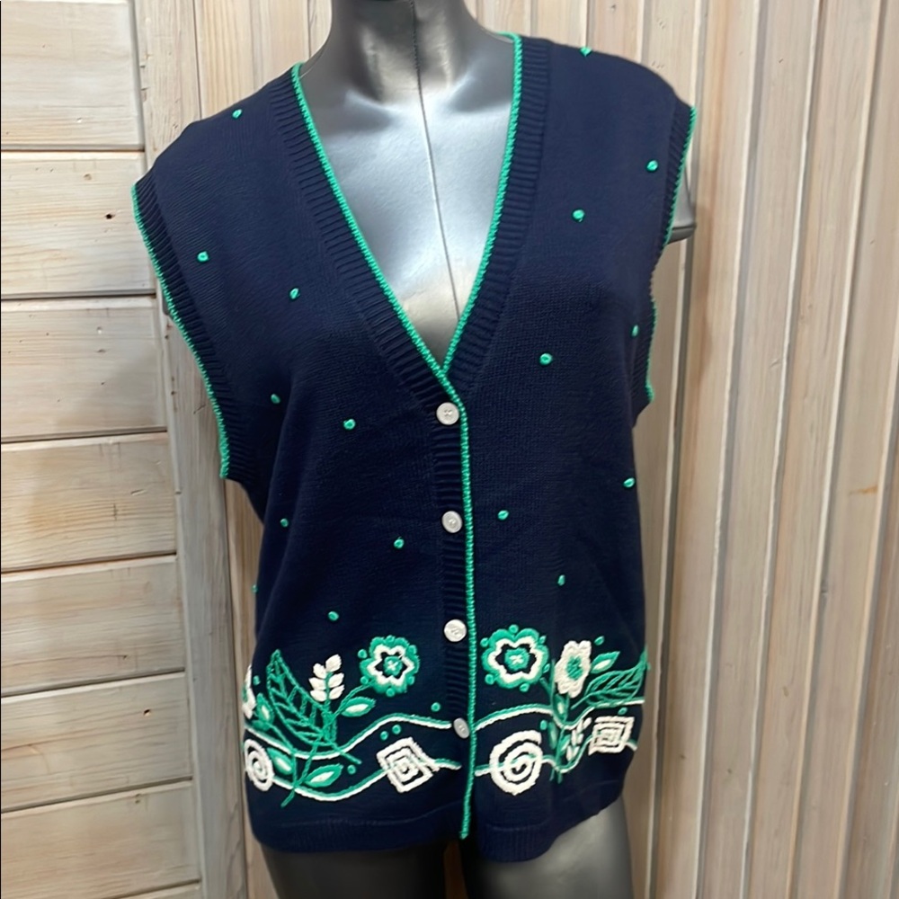 Koret Blue and Green Vest with Festive Design